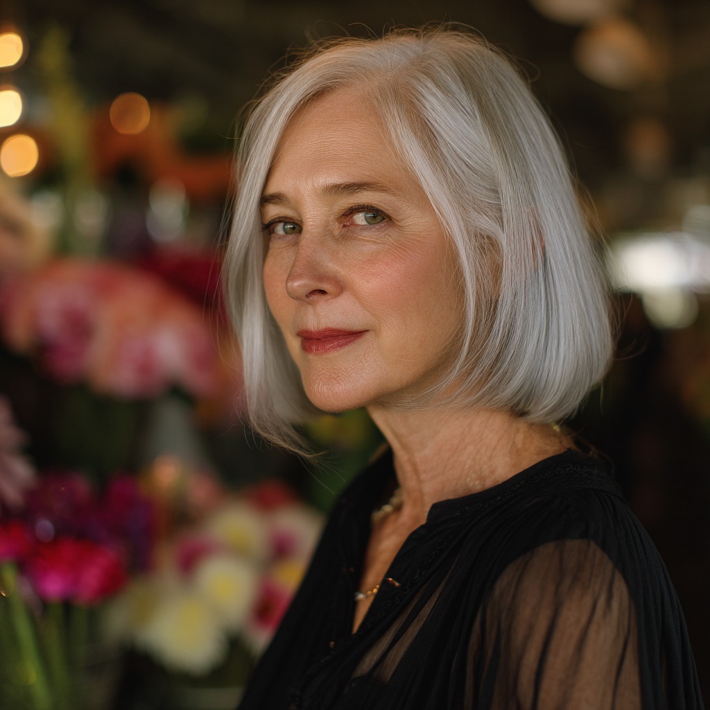 Elegant Silver Blunt Bob with Subtle Texture