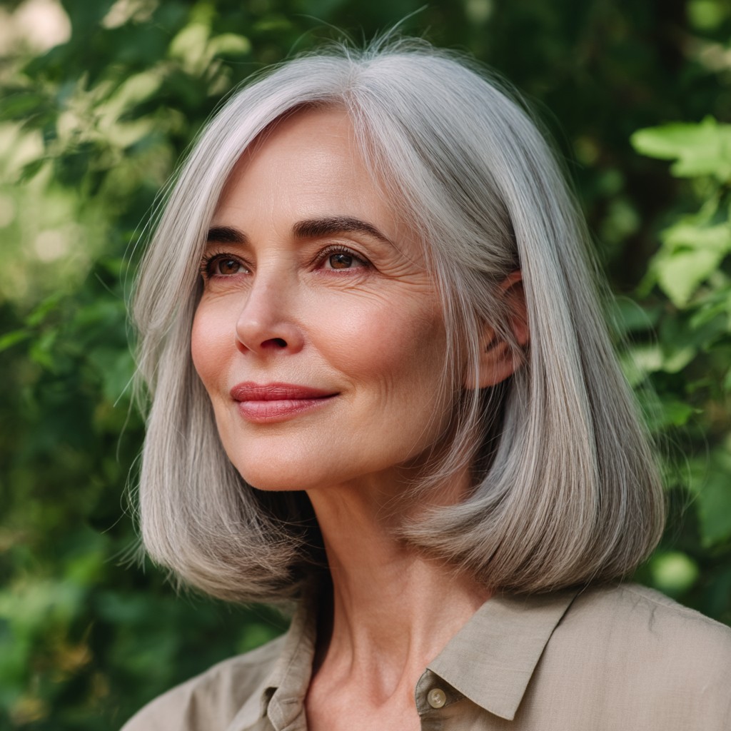 Elegant Silver Blunt Cut with Soft Layers
