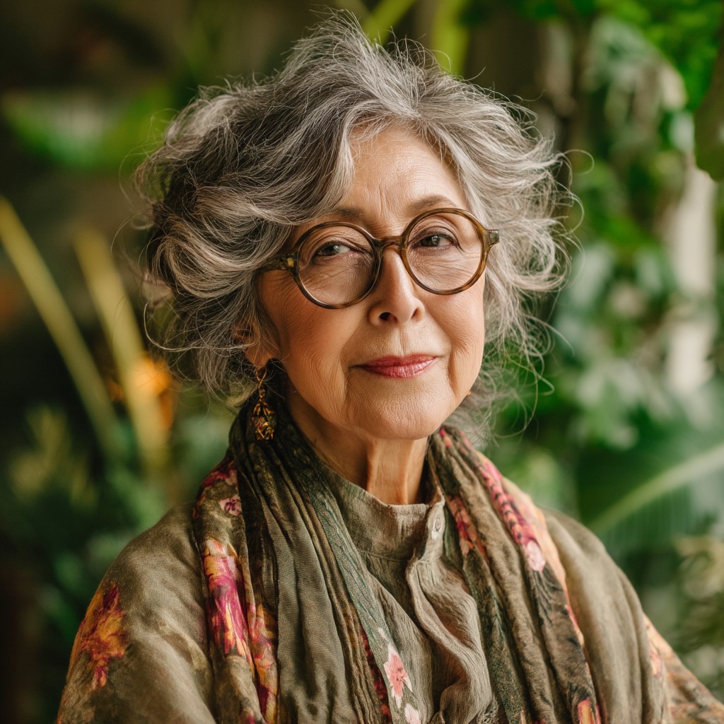 Textured Silver Curly Bob with Soft Layers