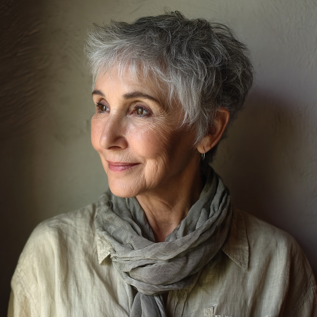 Textured Silver Pixie Cut with Soft Layers