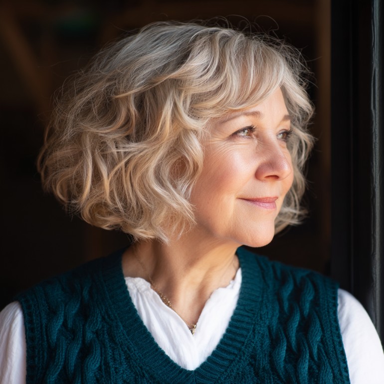Chic Curly Bob with Soft Layers