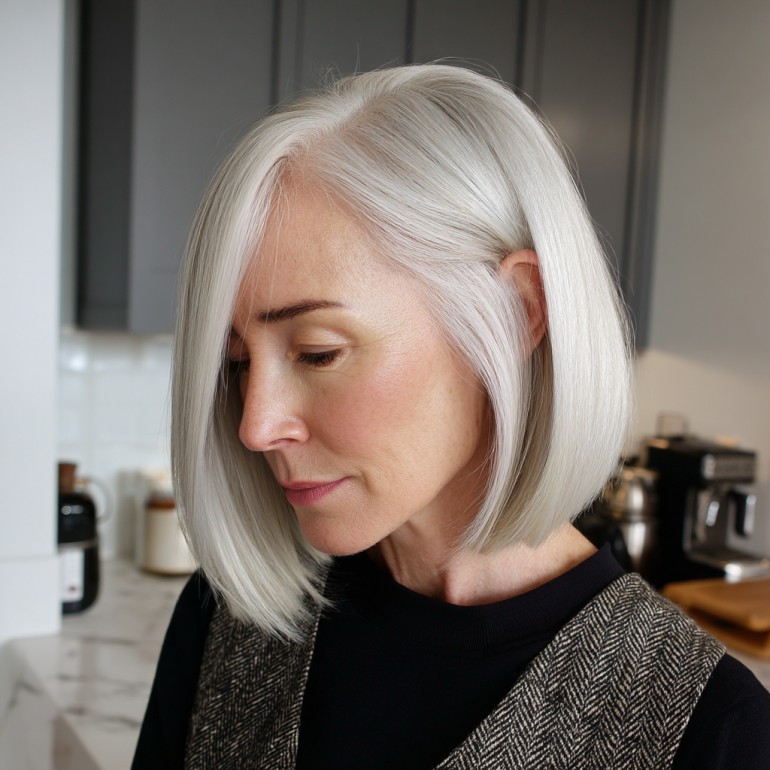 Chic Silver Blunt Bob with Subtle Layers