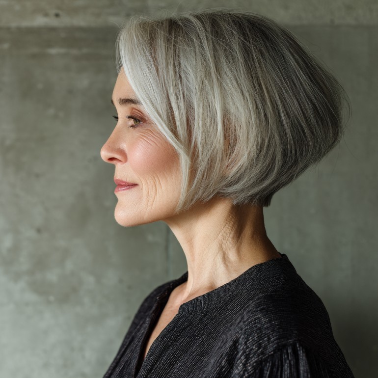 Modern Textured Gray Bob with Subtle Angles