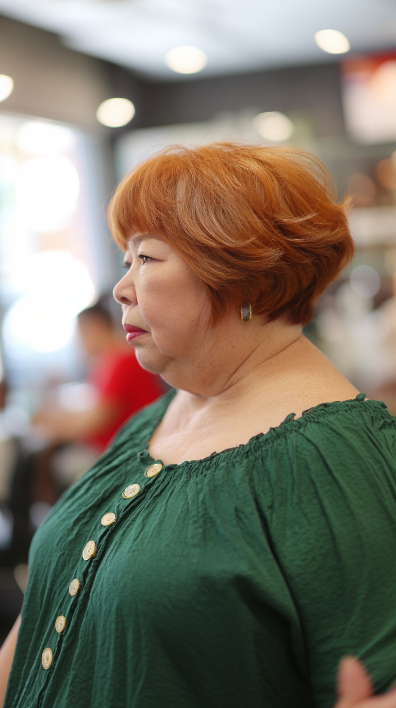 Warm Copper Short Layered Cut with Lively Volume