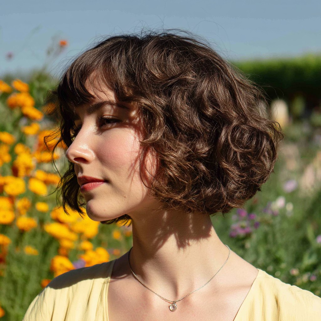 Chic Curly Razor Bob with Soft Fringe