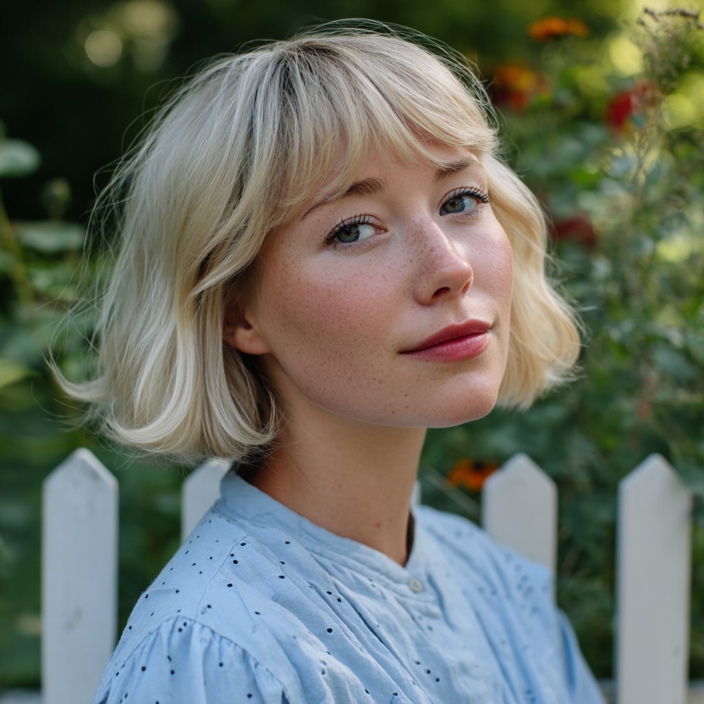 chic layered razor bob with soft bangs