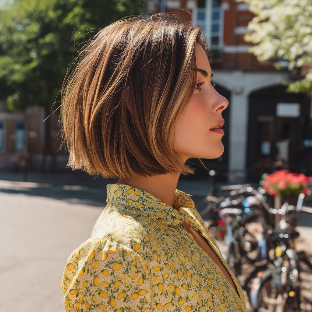 Chic Layered Razor Bob with Sun-Kissed Highlights