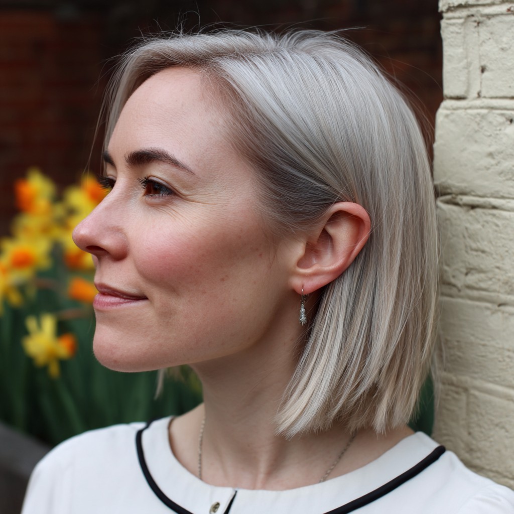 Chic Silver Razor Bob with Soft Texture