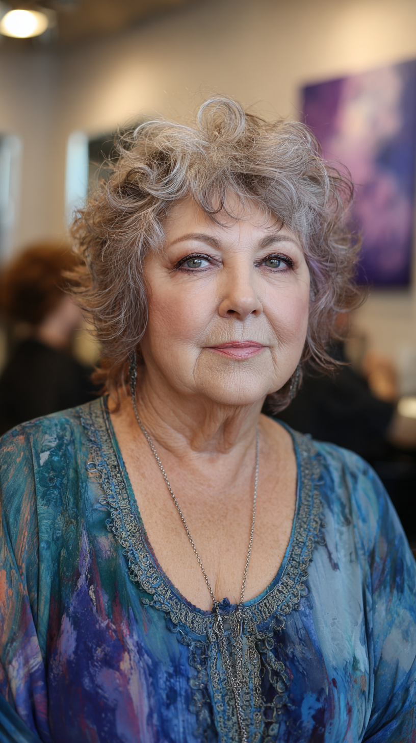 Textured Short Shag Cut with Waves for Plus Size Over 70
