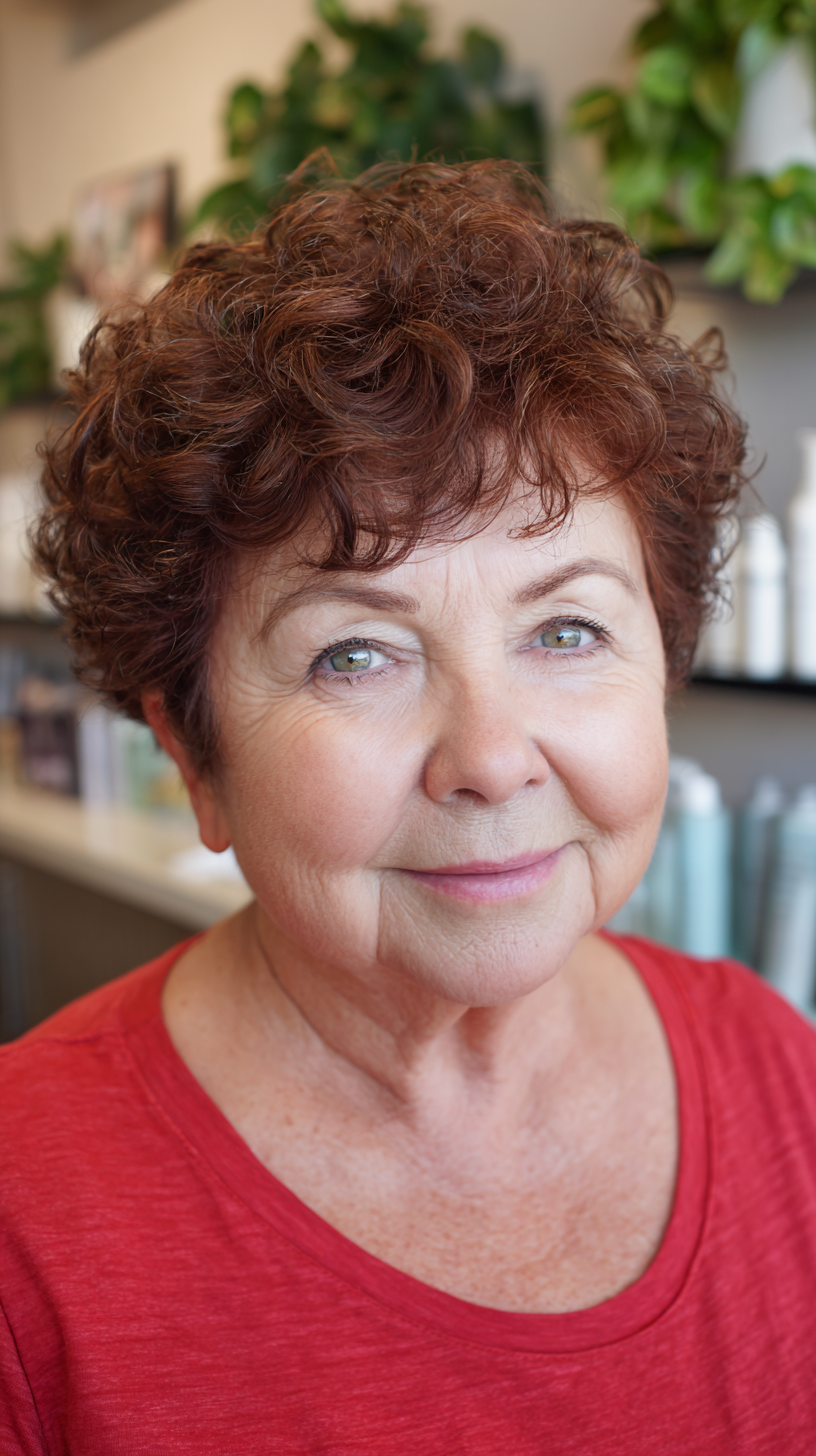 Textured Short Shaggy Cut with Defined Curls for Plus Size Over 70