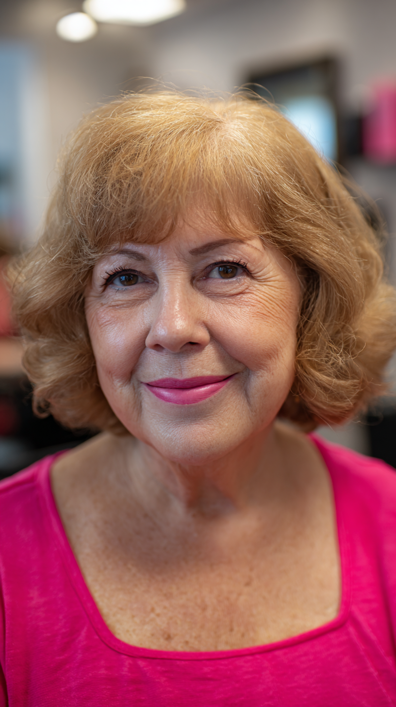 Charming Chin-Length Bob with Soft Curls for Plus Size Over 70
