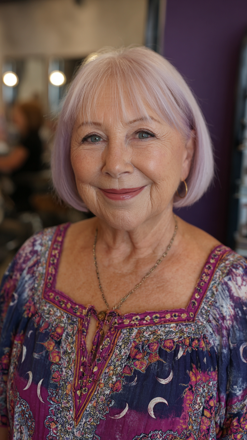 Charming Chin-Length Bob with Soft Pastel Tones for Plus Size Over 70