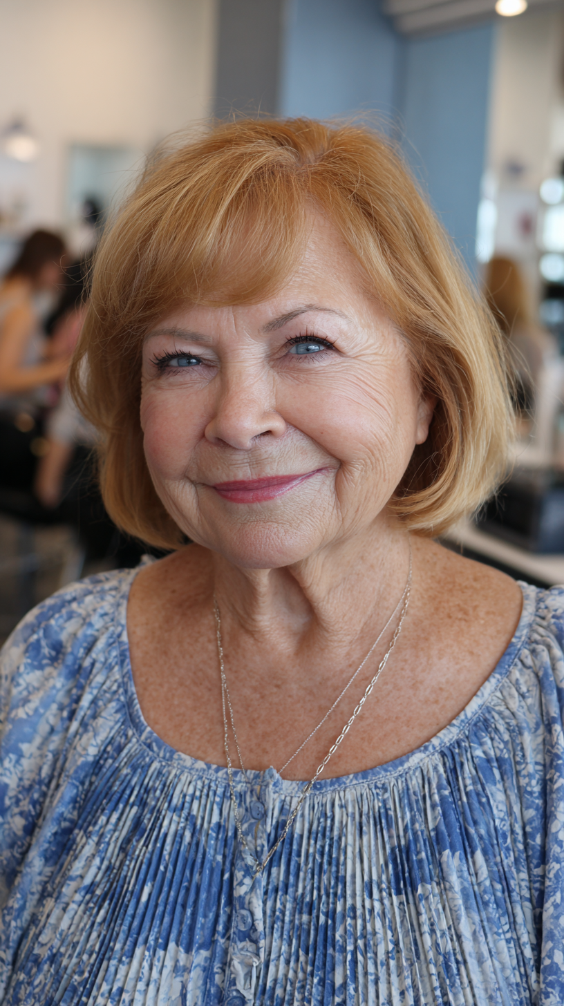 Charming Chin-Length Bob with Subtle Volume for Plus Size Over 70