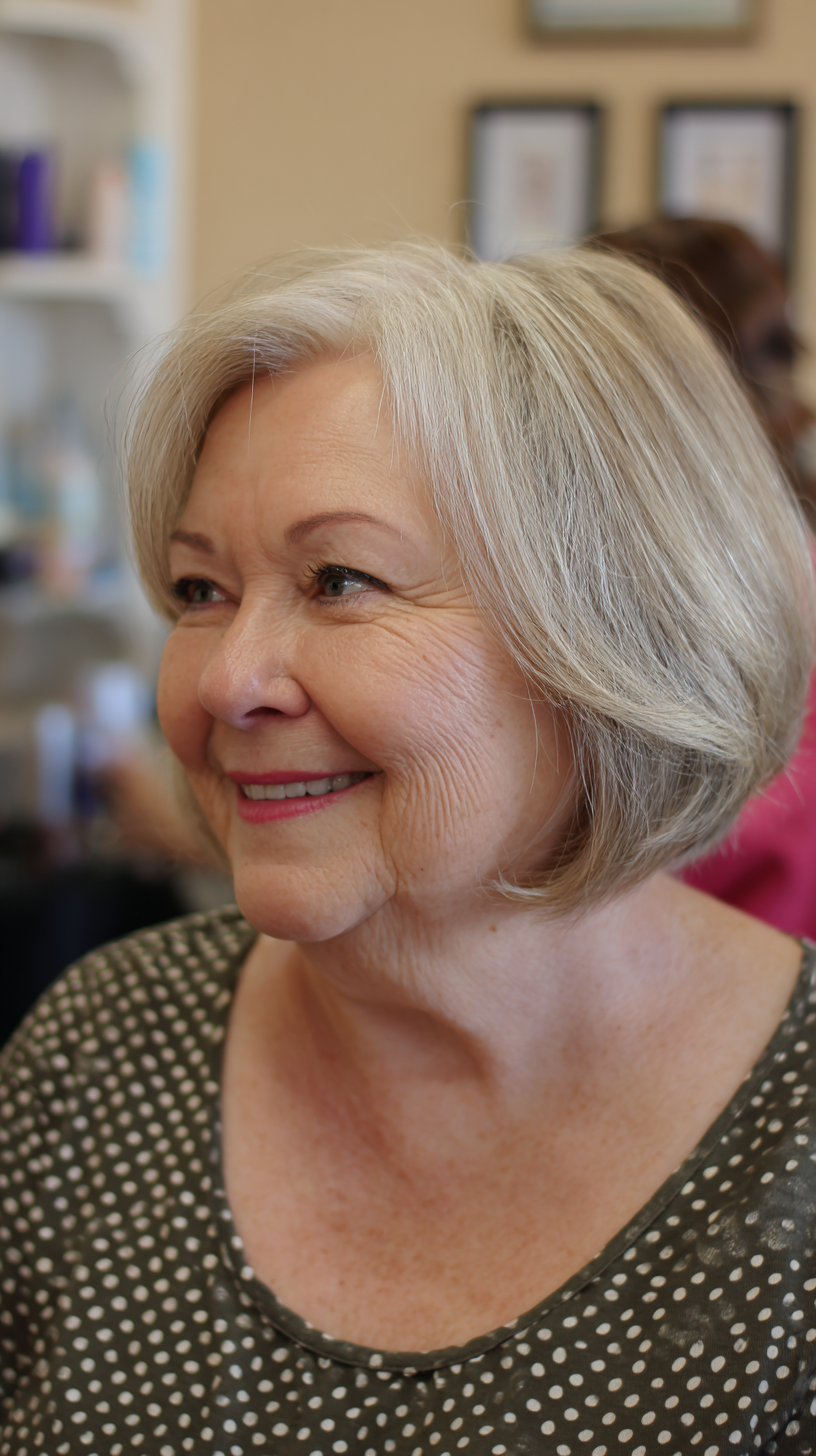 Elegant Chin-Length Bob with Soft Volume for Plus Size Over 70