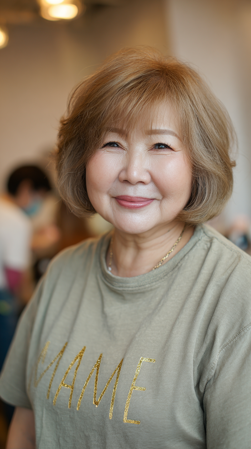 Soft Chin-Length Bob with Natural Texture for Plus Size Over 70