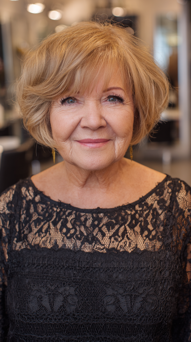 Soft Textured Bob with Wispy Bangs for Plus Size Elegance