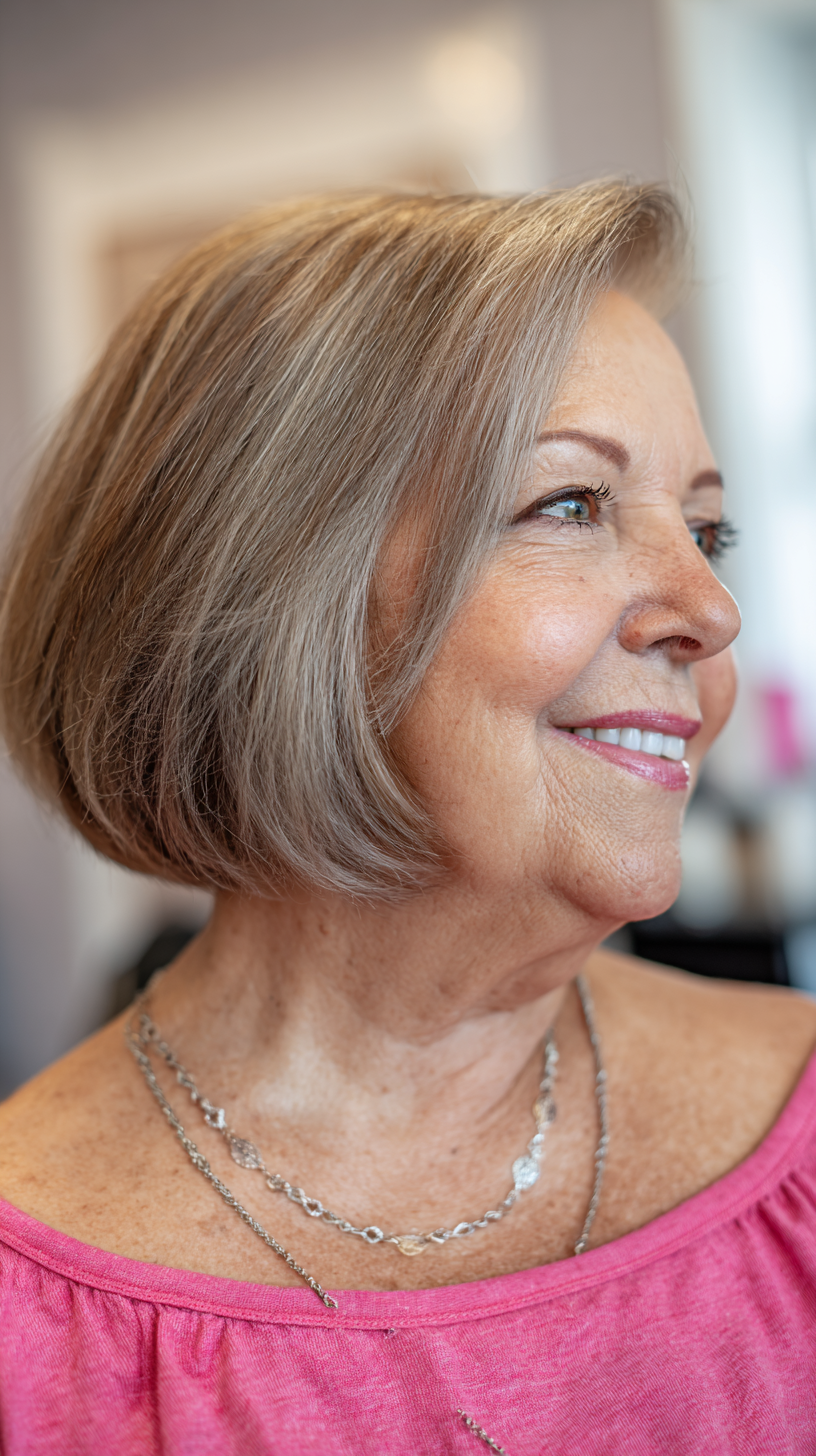 Timeless Chin-Length Bob with Soft Volume for Plus Size Over 70