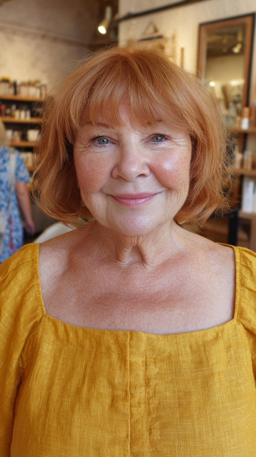 Vibrant Short Bob with Playful Wispy Bangs