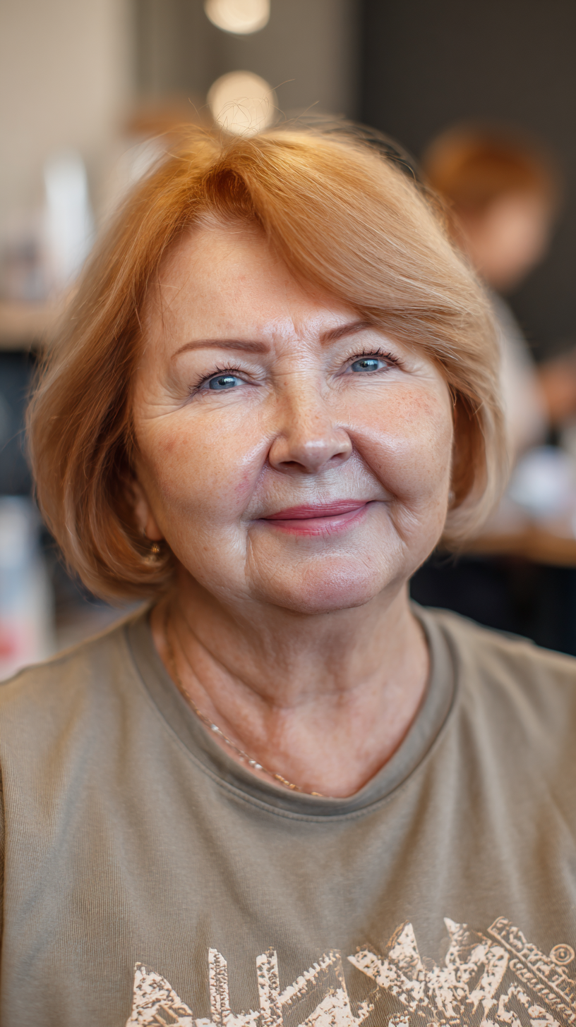 Warm Copper Chin-Length Bob with Soft Waves for Plus Size Over 70