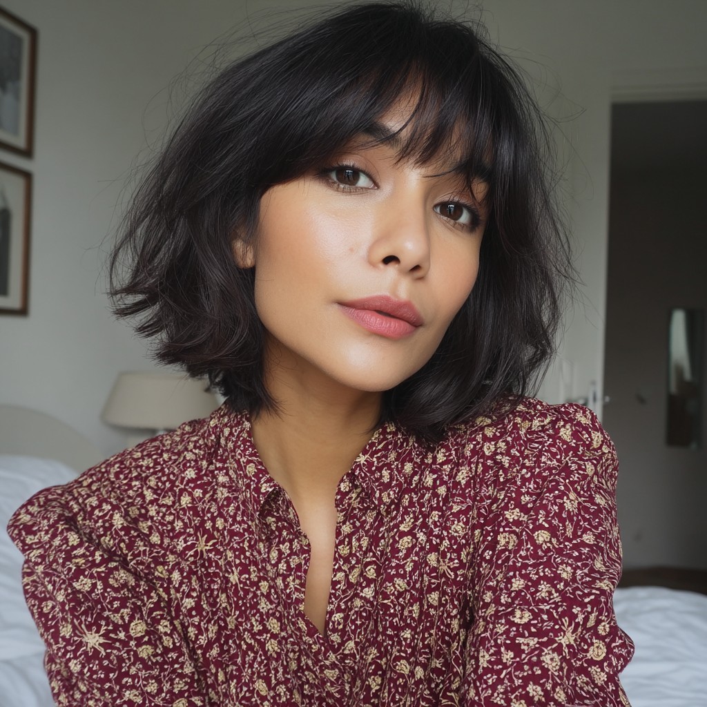 Chic Layered Shaggy Bob with Bangs