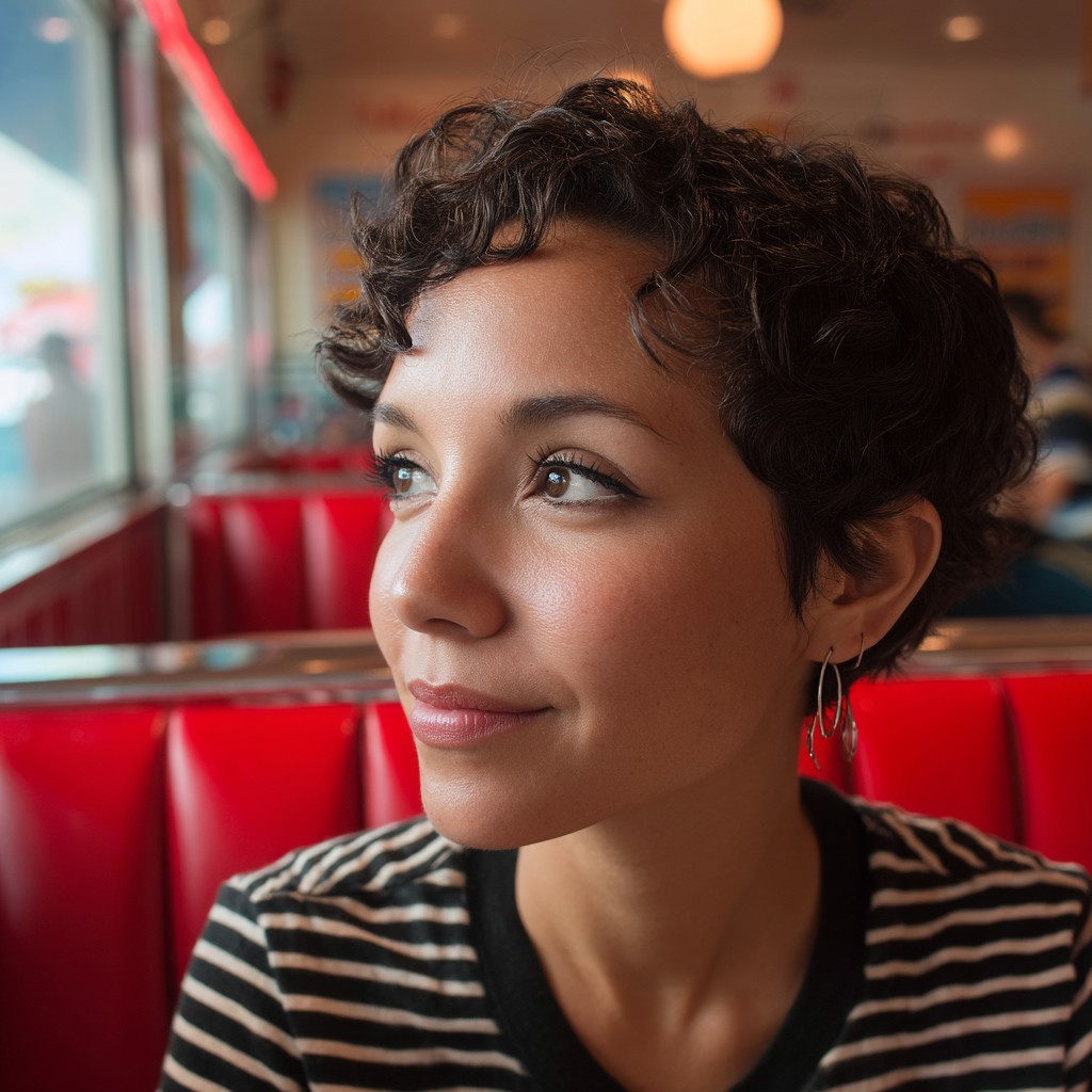 Chic Curly Pixie Cut with Defined Curls