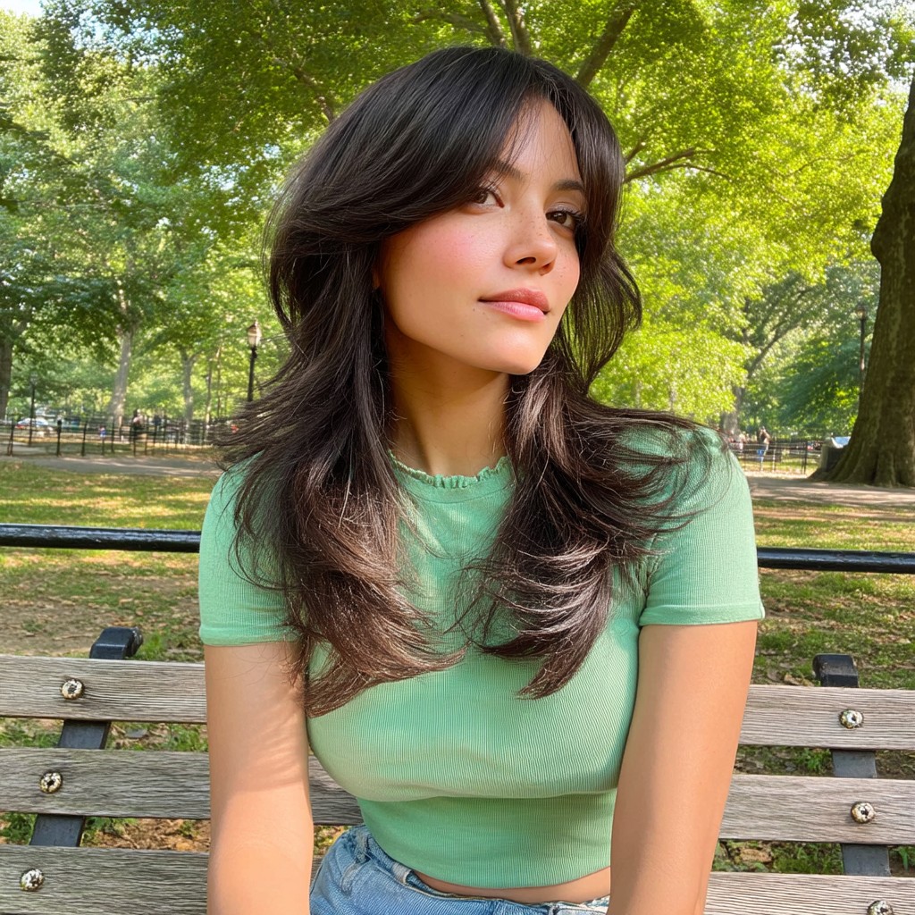 Chic Layered Wolf Cut with Soft Face-Framing Bangs