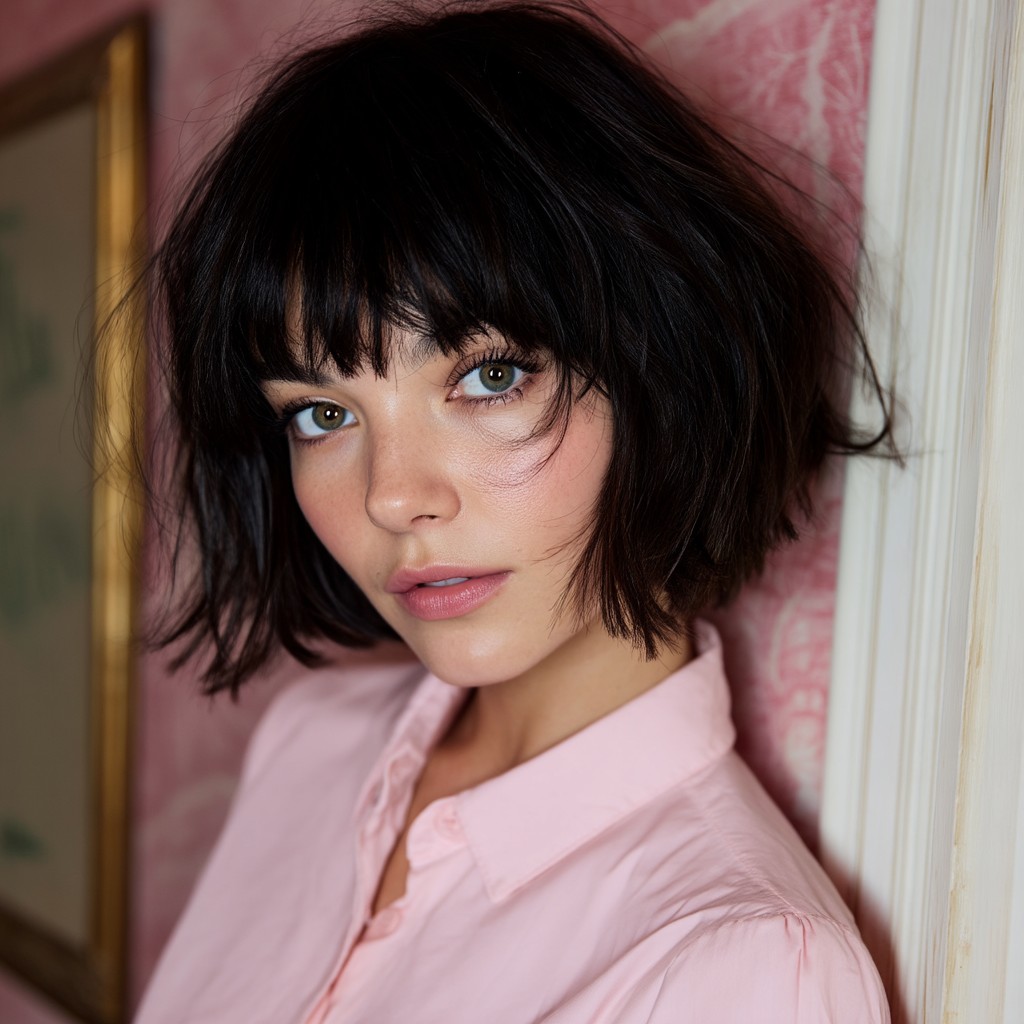 Chic Shaggy Bob with Textured Bangs