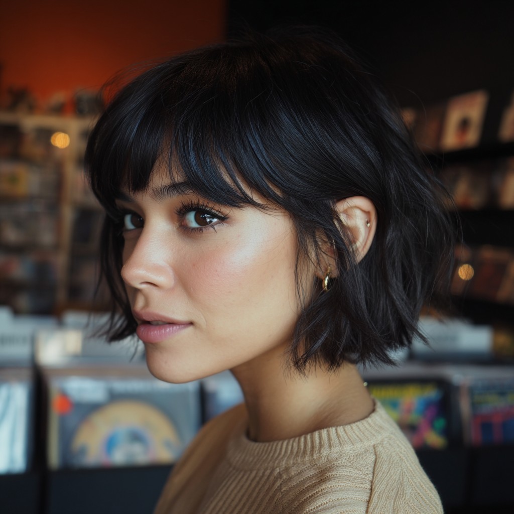 Textured Shaggy Bob with Bangs