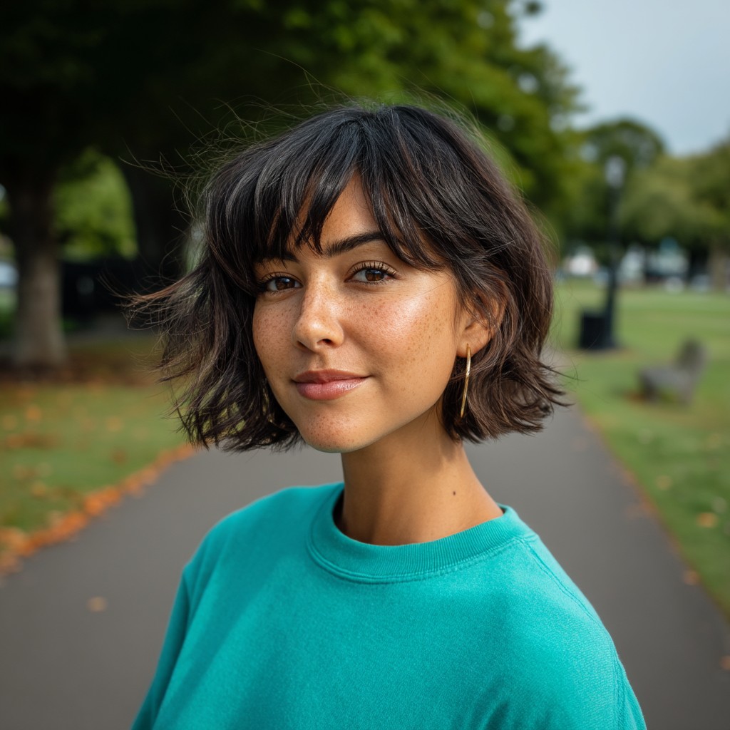 Textured Shaggy Bob with Soft Bangs