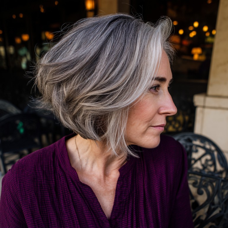 Textured Silver Angled Bob