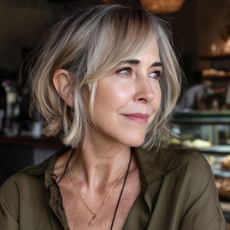 1022 softly layered ash blonde bob with gentle waves