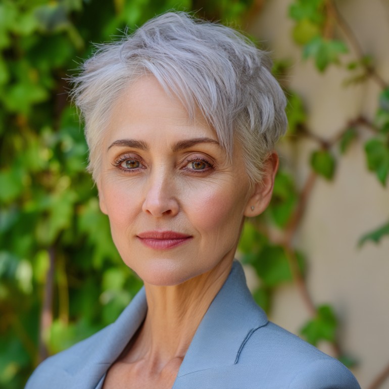 Textured Silver Pixie with Soft Volume