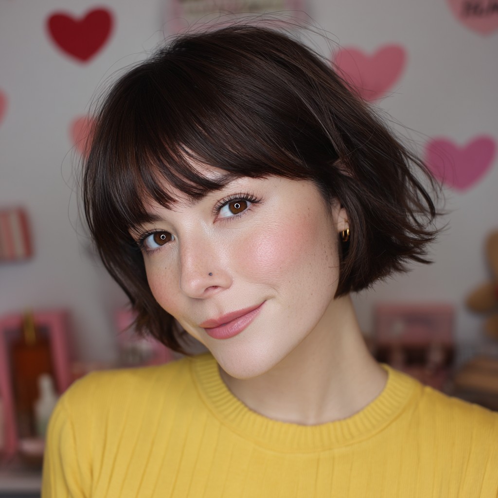 Charming Textured Bob with Playful Bangs