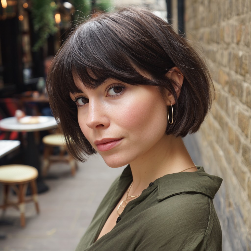 Chic Dark Bob with Soft Bangs