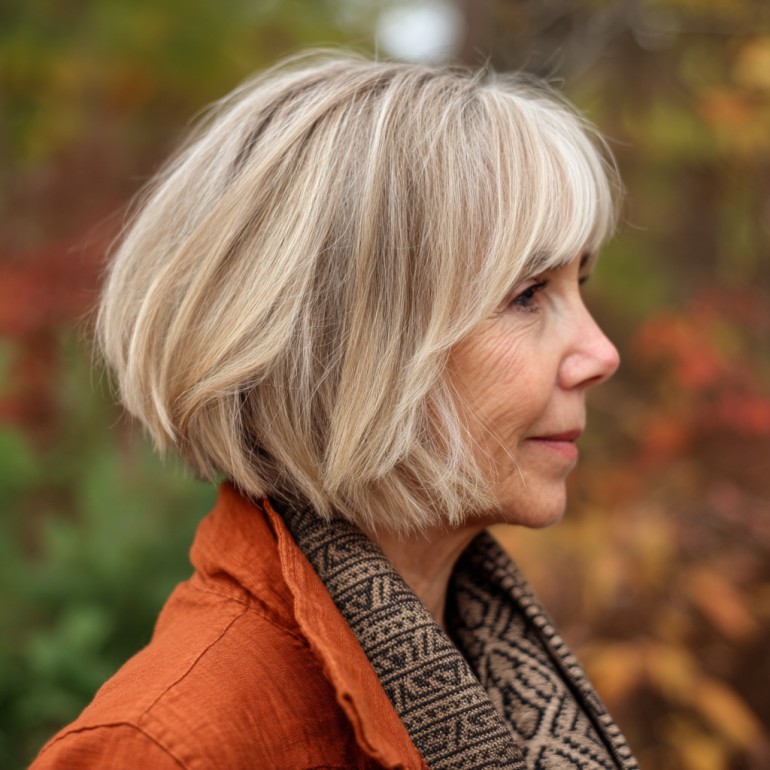 Chic Layered Silver Bob with Face-Framing Highlights