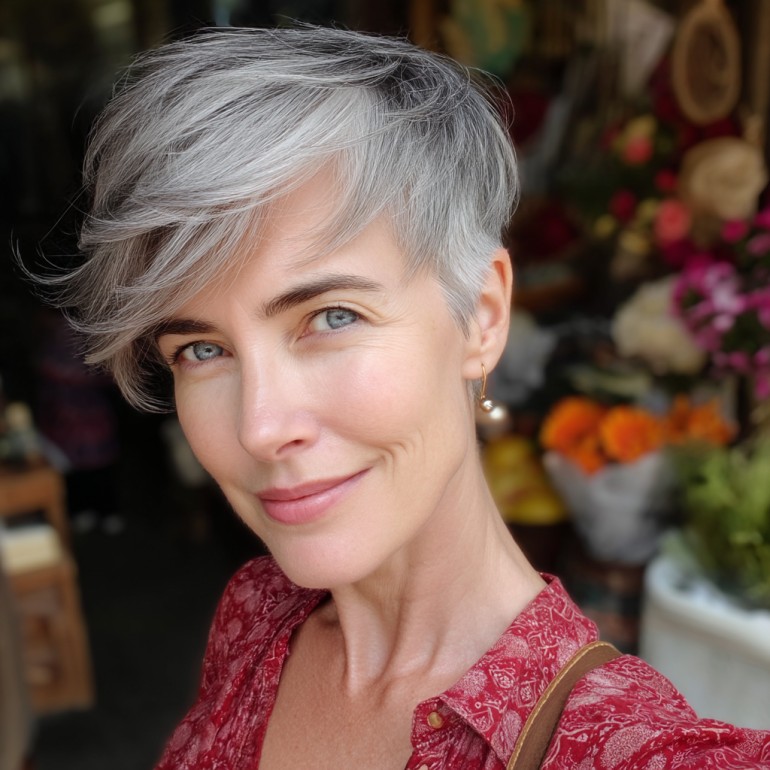Chic Short Gray Pixie with Soft Texture