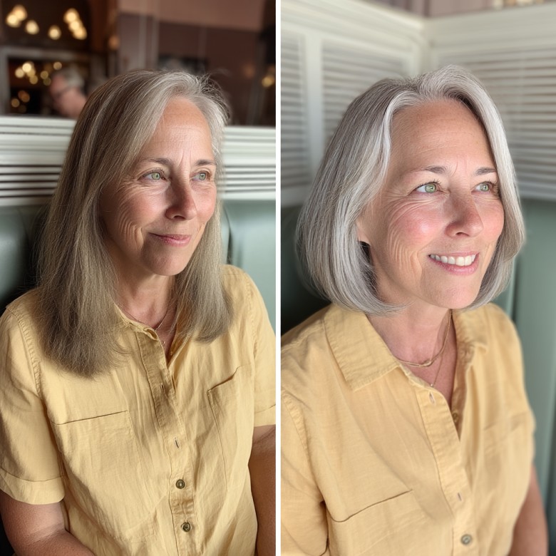 Chic Shoulder-Length Gray Bob with Subtle Layers