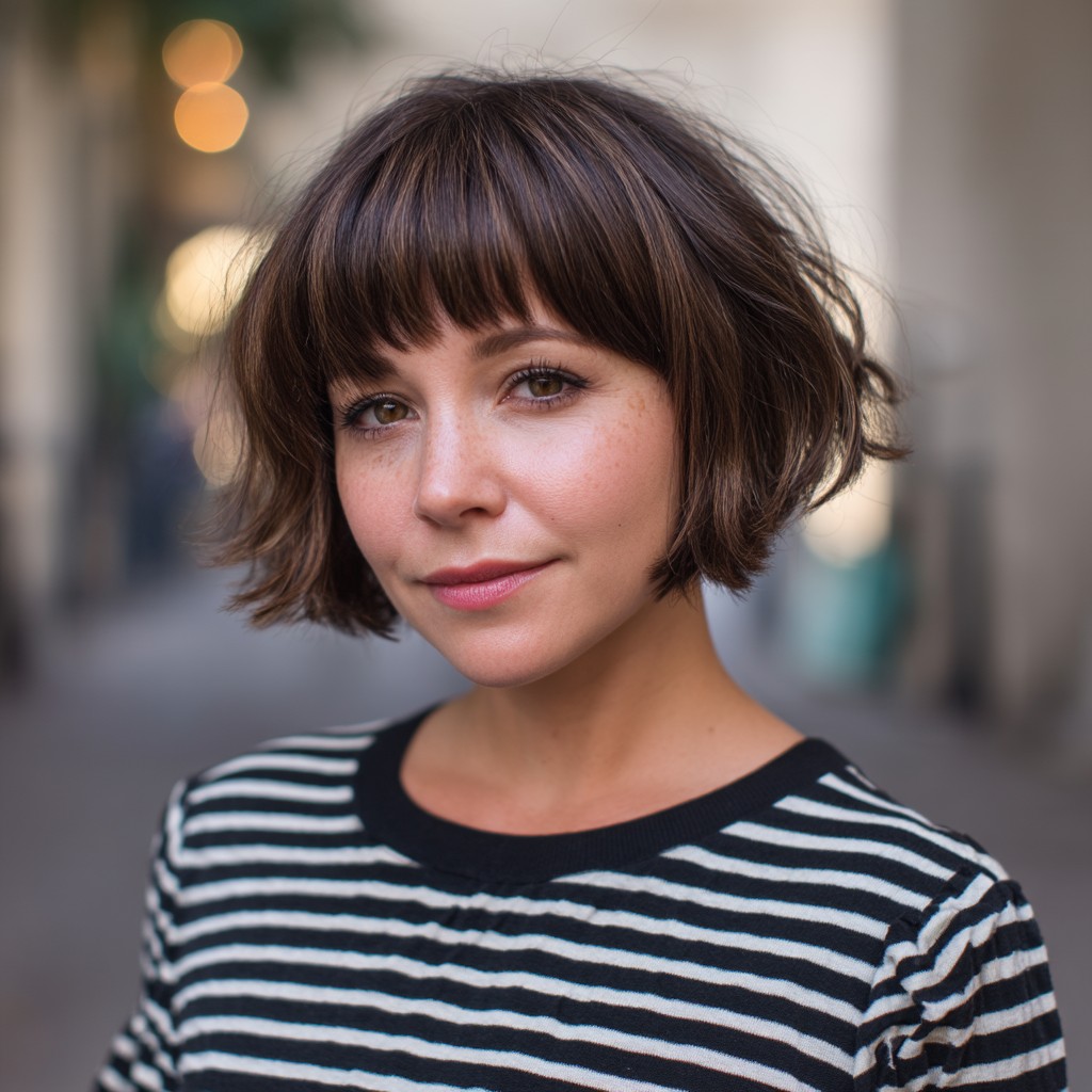 Chic Textured Bob with Wispy Bangs