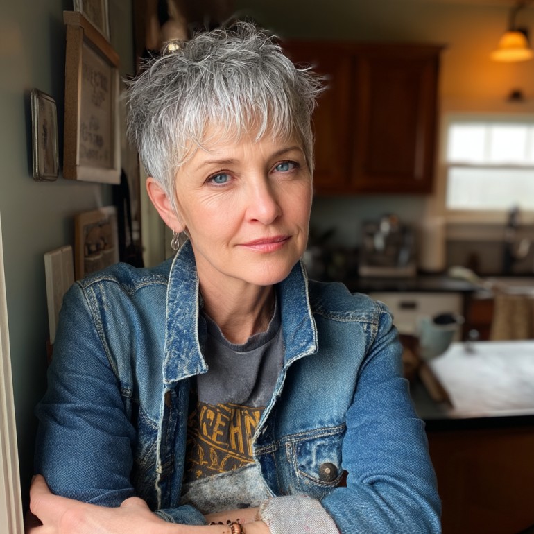 Chic Textured Short Gray Cut with Playful Volume