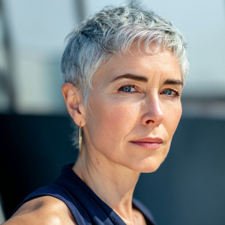 Chic Textured Short Gray Cut with Soft Edges