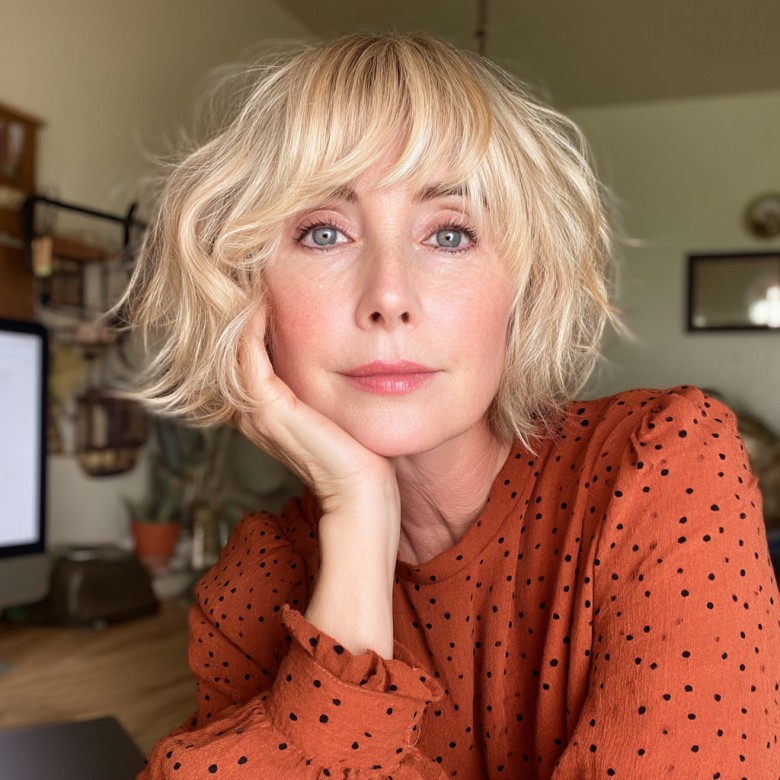 Effortlessly Chic Layered Bob with Soft Bangs
