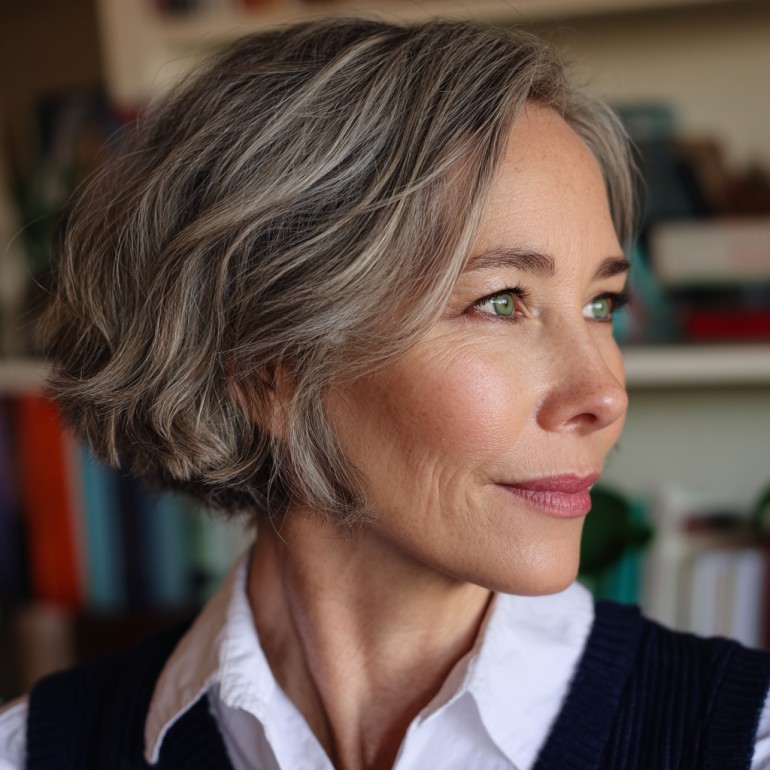 Elegant Softly Layered Gray Bob