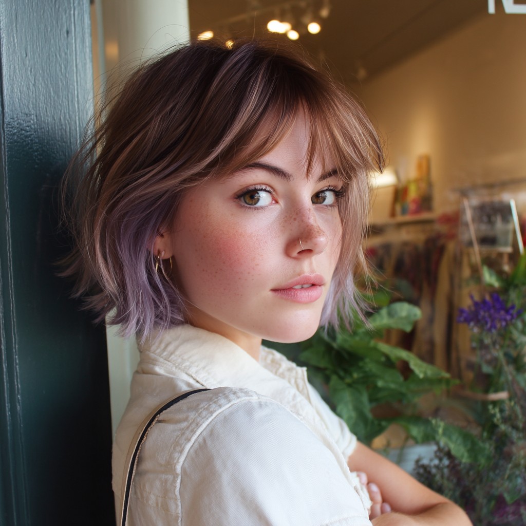 Playful Textured Bob with Subtle Lavender Highlights