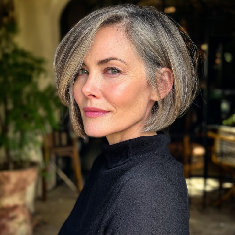 Sleek Asymmetrical Gray Bob