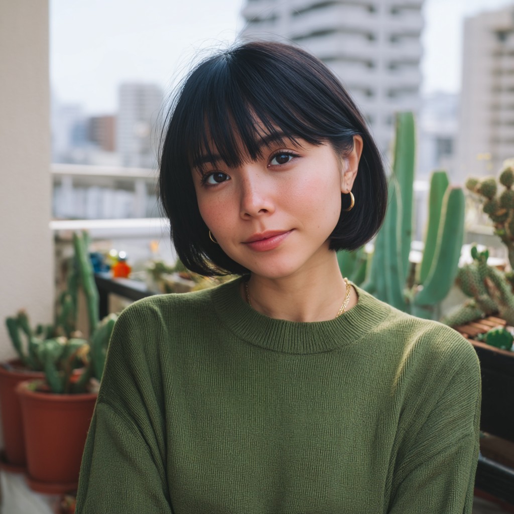 Sleek Blunt Bob with Soft Bangs