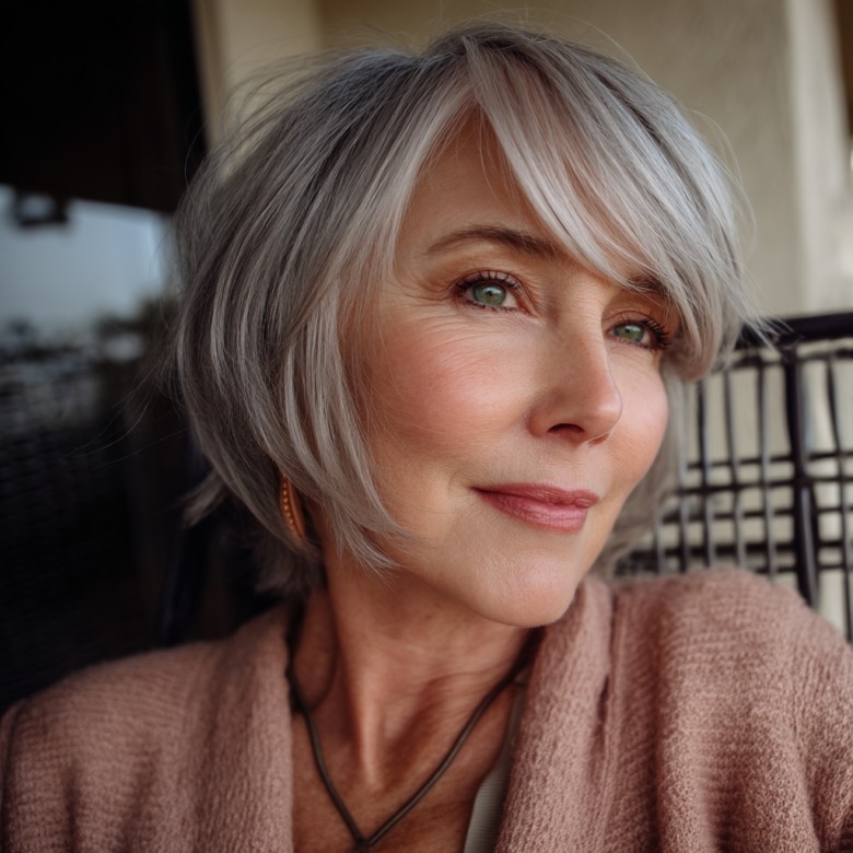 Soft Ash Layered Bob with Face-Framing Bangs