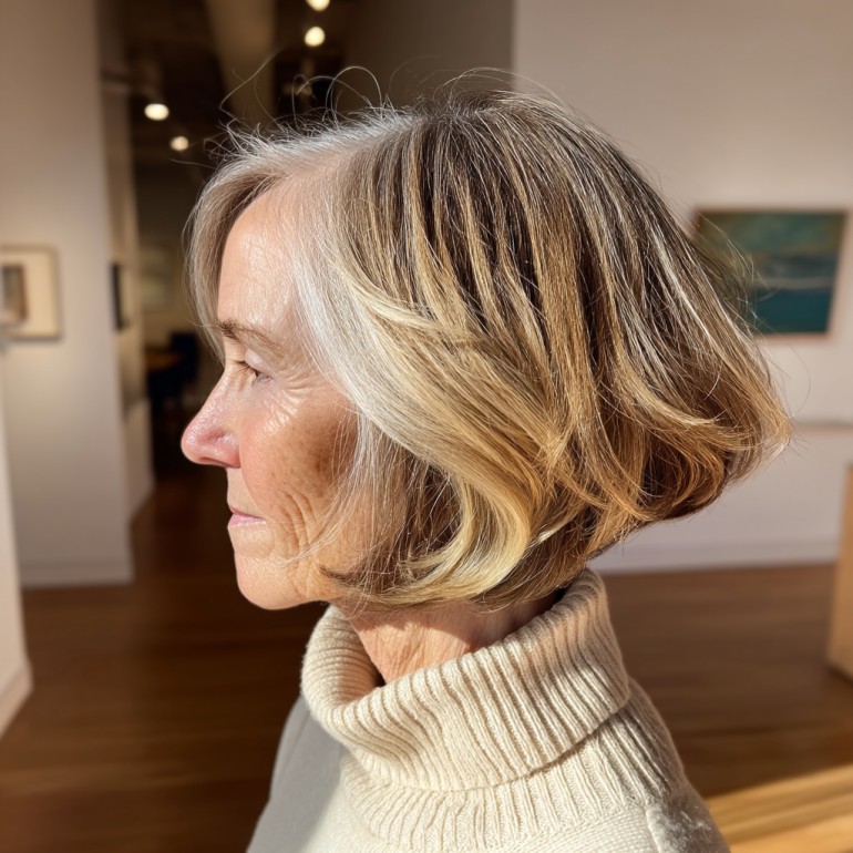 Softly Layered Ash Blonde Bob with Gentle Waves