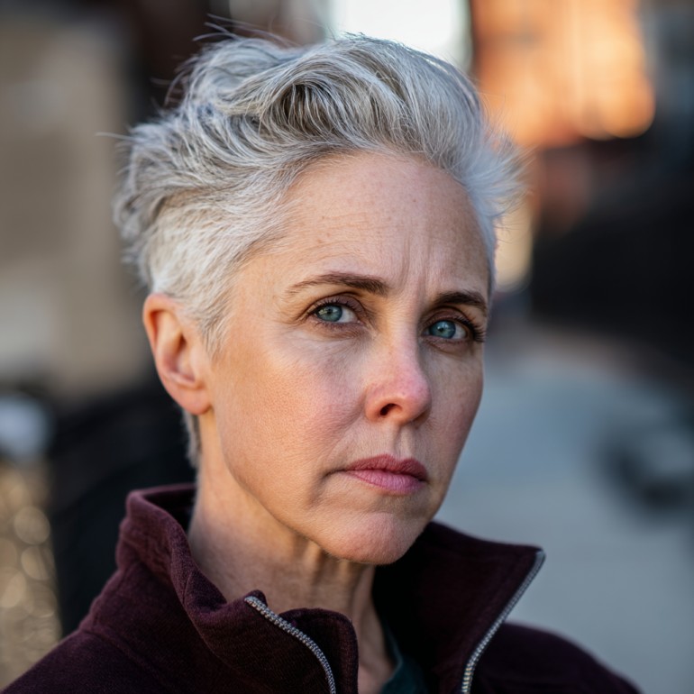 Stylish Short Gray Pixie with Textured Layers