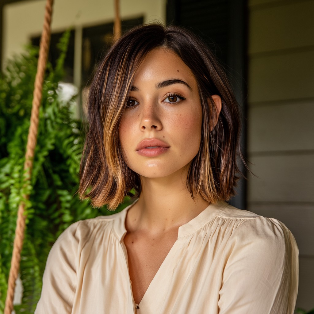 Textured Bob with Subtle Caramel Highlights