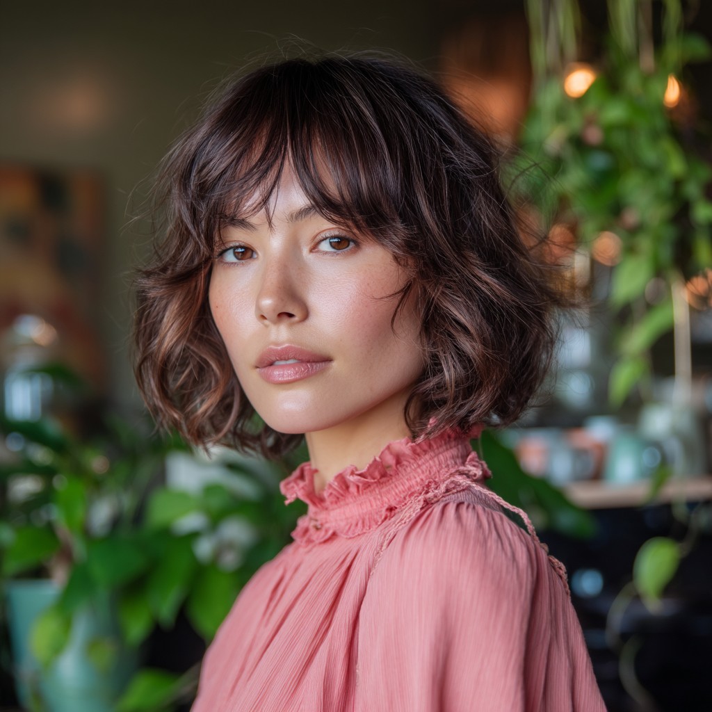 Textured Curly Bob with Face-Framing Layers